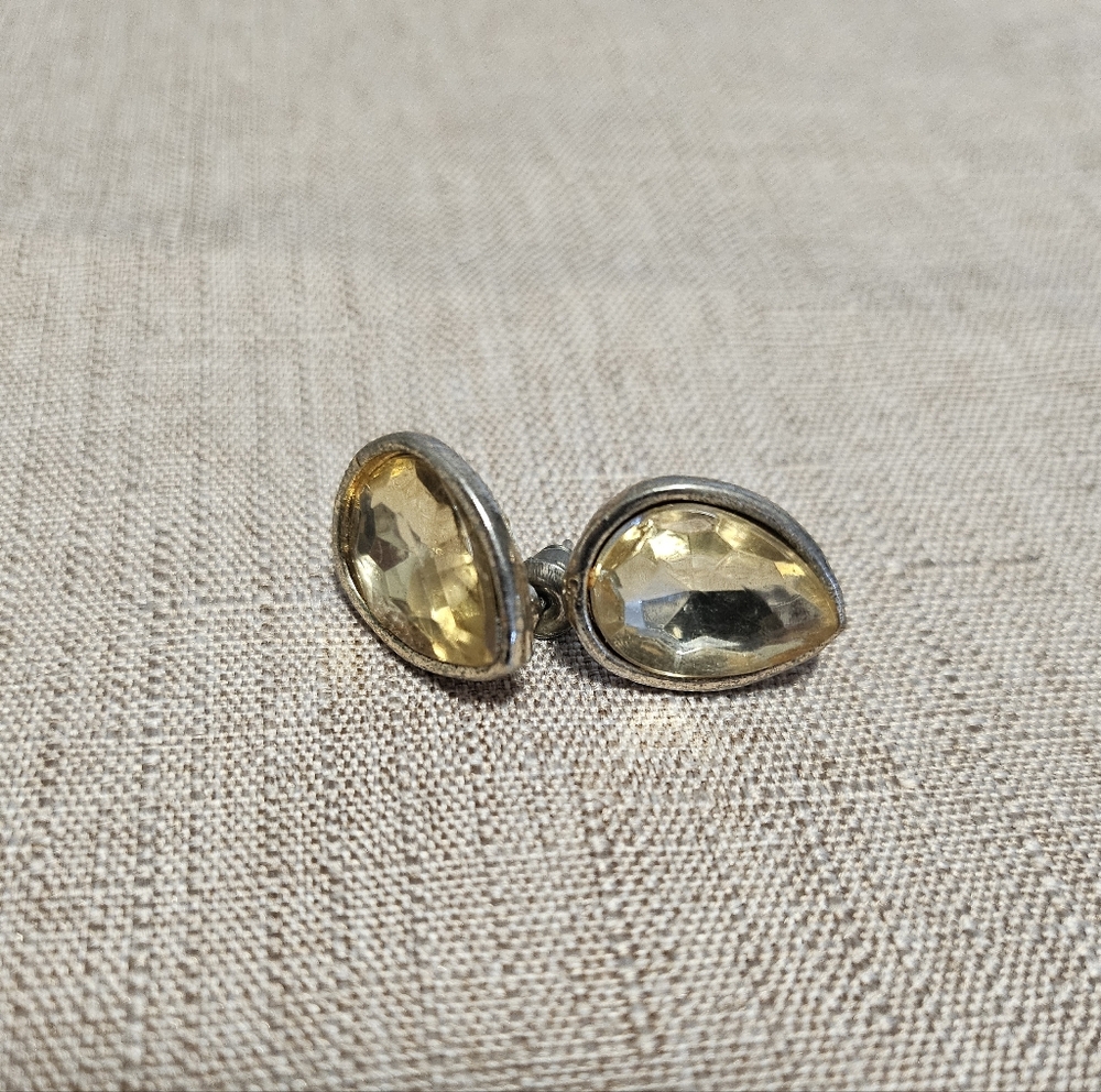 Vintage Style Teardrop Crystal Stud Earrings, Amber Yellow,Antique Silver Finish